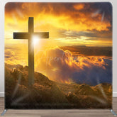 Aperturee - Aperturee Gold Sunset Mountain Easter Square Tension Backdrop